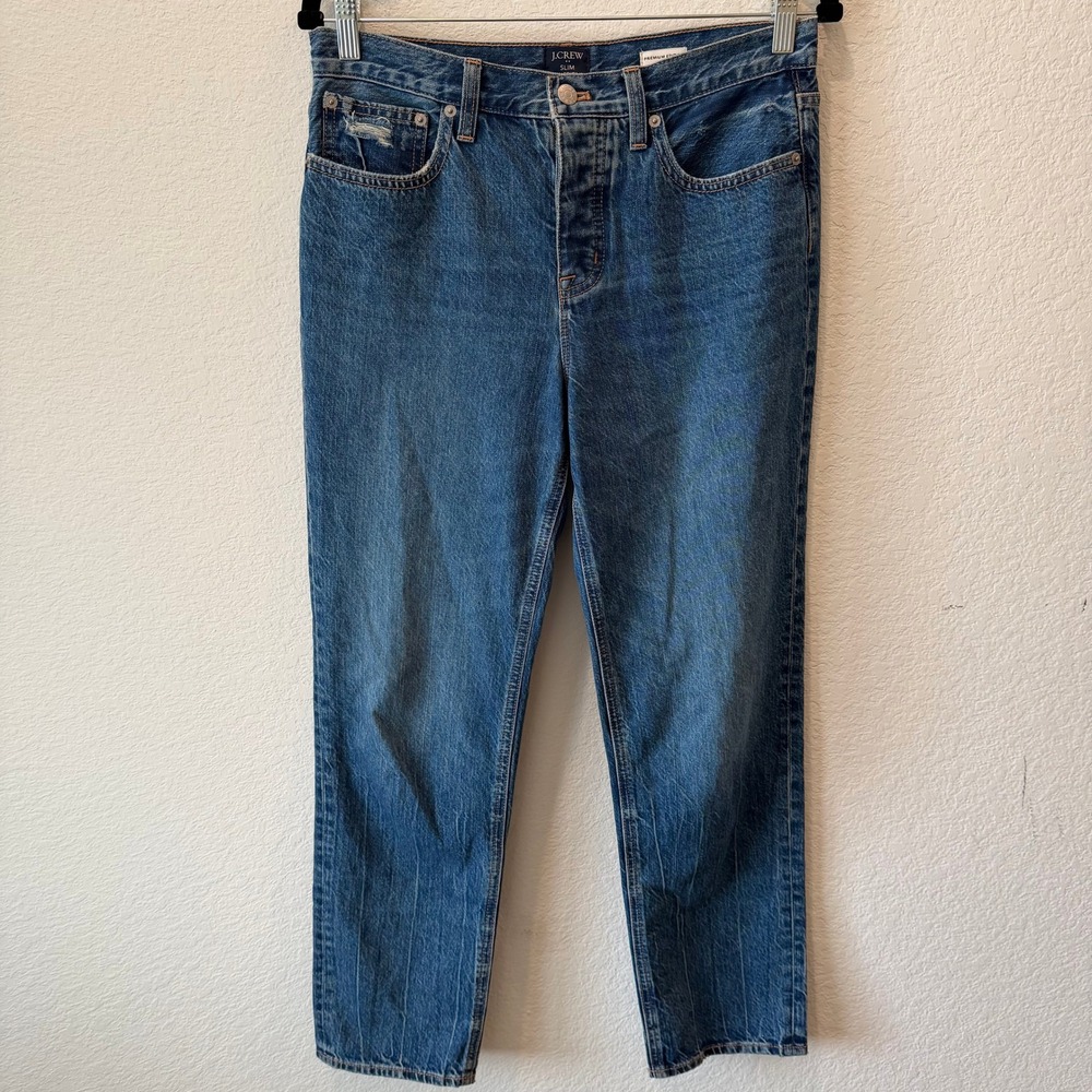 J.Crew Slim Boyfriend Premium Edition Distressed Jeans Medium Wash Size 26